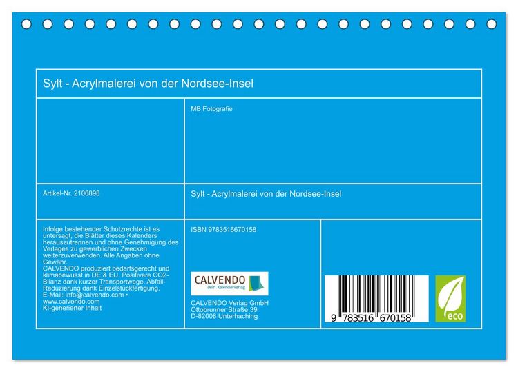 Produktbild: Sylt - Acrylmalerei von der Nordsee-Insel (Tischkalender 2026 DIN A5 quer), CALVENDO Monatskalender