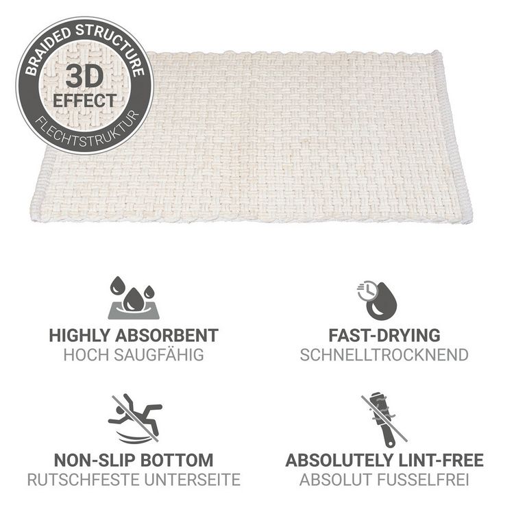 Produktbild: Badteppich Mod. Ecoli, wei&szlig;, Polyester/Baumwolle, 50x80 cm, rutschhemmende R&uuml;ckseite,