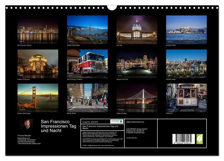Produktbild: San Francisco Impressionen Tag und Nacht (Wandkalender 2026 DIN A3 quer), CALVENDO Monatskalender