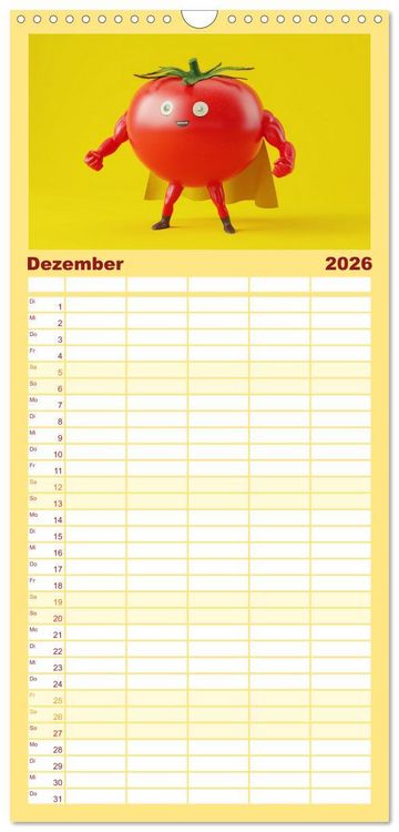 Produktbild: Familienplaner 2026 - Esse ich nicht! Der freche Kinderkalender mit Obst & Gem&uuml;se mit 5 Spalten (Wandkalender, 21 x 45 cm) CALVENDO