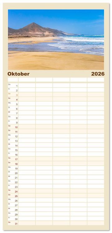Produktbild: Familienplaner 2026 - Fuerteventura - W&uuml;stenzauber und Meeresrauschen mit 5 Spalten (Wandkalender, 21 x 45 cm) CALVENDO