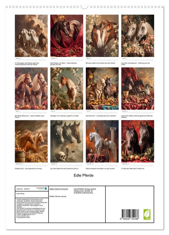 Produktbild: Edle Pferde (hochwertiger Premium Wandkalender 2027 DIN A2 hoch), Kunstdruck in Hochglanz