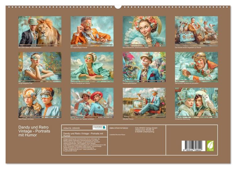 Produktbild: Dandy und Retro Vintage - Portraits mit Humor (hochwertiger Premium Wandkalender 2026 DIN A2 quer), Kunstdruck in Hochglanz