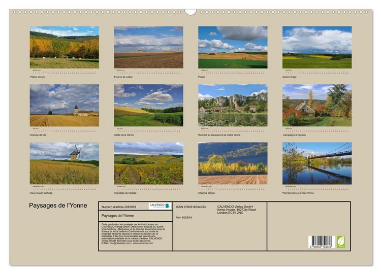 Produktbild: Paysages de l'Yonne (Calendrier mural 2026 DIN A2 vertical), CALVENDO calendrier mensuel