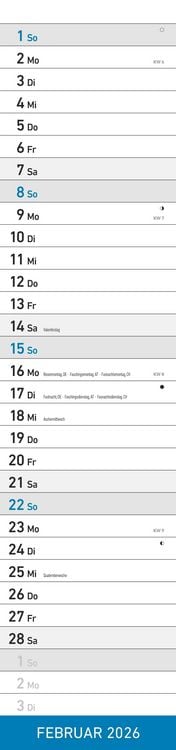 Produktbild: Streifenplaner XL BLAU 2026 - Streifenkalender 15x64 cm - Wandplaner - Küchenkalender - schmales Design - eine Spalte - Langplaner