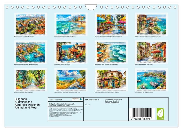 Produktbild: Bulgarien. K&uuml;nstlerische Aquarelle zwischen Altstadt und Meer (Wandkalender 2027 DIN A4 quer), CALVENDO Monatskalender