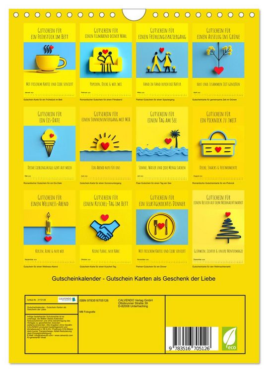 Produktbild: Gutscheinkalender - Gutschein Karten als Geschenk der Liebe (Wandkalender 2026 DIN A4 hoch), CALVENDO Monatskalender