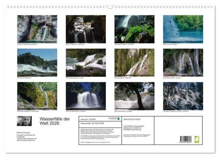 Produktbild: Wasserf&auml;lle der Welt 2026 (Wandkalender 2026 DIN A2 quer), CALVENDO Monatskalender