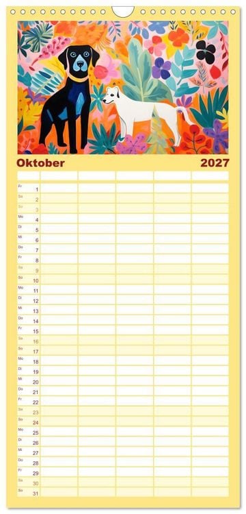 Produktbild: Familienplaner 2027 - Hunde Kunstwerke - Hunde im Stil des Fauvismus k&uuml;nstlerisch gestaltet mit 5 Spalten (Wandkalender, 21 x 45 cm) CALVENDO