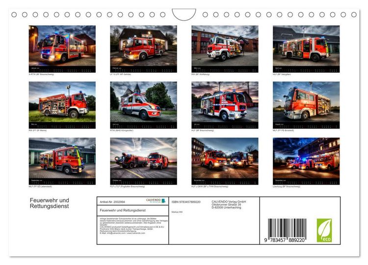 Produktbild: Feuerwehr und Rettungsdienst (Wandkalender 2026 DIN A4 quer), CALVENDO Monatskalender