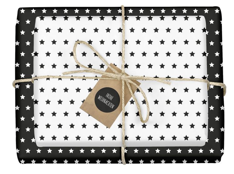 Produktbild: Weihnachtsgeschenkpapier-Set: Sterne (schwarz/ wei&szlig;)