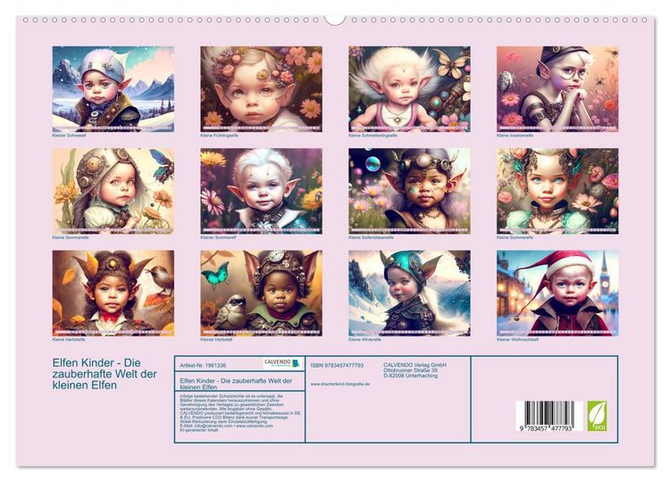 Produktbild: Elfen Kinder - Die zauberhafte Welt der kleinen Elfen (hochwertiger Premium Wandkalender 2026 DIN A2 quer), Kunstdruck in Hochglanz