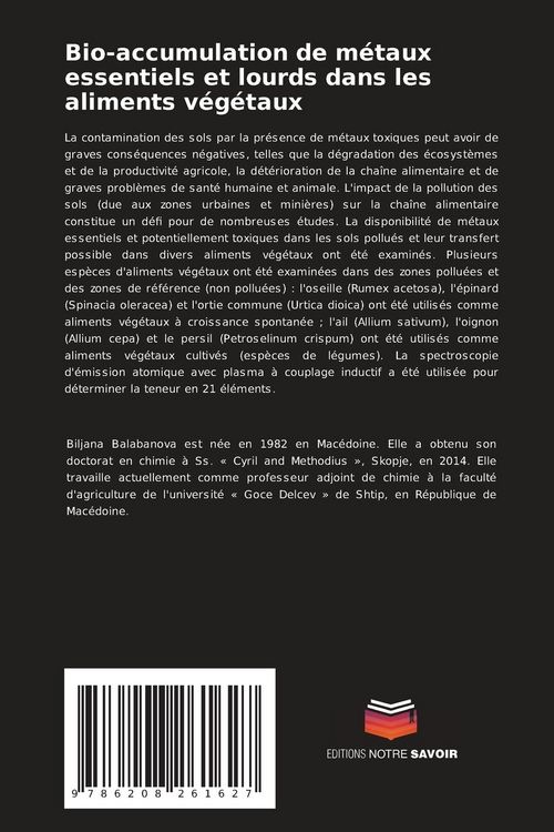 Produktbild: Bio-accumulation de m&eacute;taux essentiels et lourds dans les aliments v&eacute;g&eacute;taux