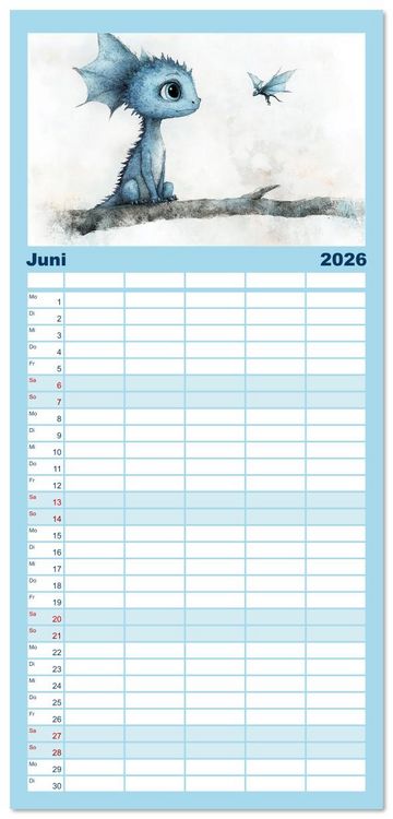 Produktbild: Familienplaner 2026 - Dinozauber &ndash; Wenn Urzeitbewohner zu Freunden werden mit 5 Spalten (Wandkalender, 21 x 45 cm) CALVENDO