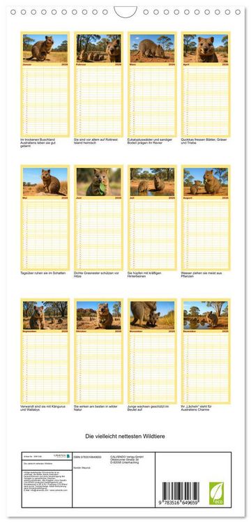 Produktbild: Familienplaner 2026 - Die vielleicht nettesten Wildtiere mit 5 Spalten (Wandkalender, 21 x 45 cm) CALVENDO