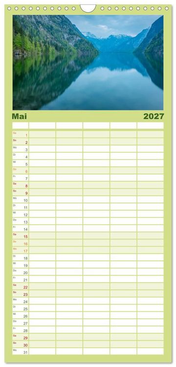 Produktbild: Familienplaner 2027 - Alpenseen - Berge im Spiegel mit 5 Spalten (Wandkalender, 21 x 45 cm) CALVENDO