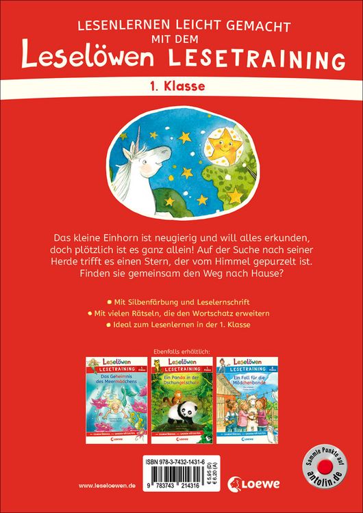 Produktbild: Lesel&ouml;wen Lesetraining 1. Klasse - Ein Stern f&uuml;r das kleine Einhorn