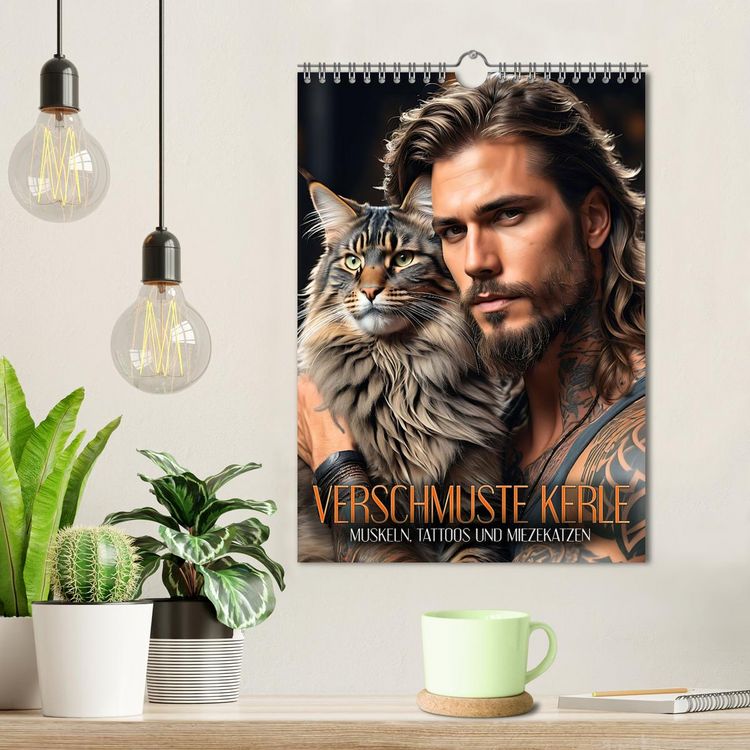 Produktbild: Verschmuste Kerle - Muskeln, Tattoos und Miezekatzen (Wandkalender 2026 DIN A4 hoch), CALVENDO Monatskalender