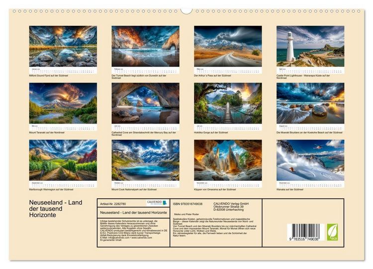Produktbild: Neuseeland - Land der tausend Horizonte (hochwertiger Premium Wandkalender 2026 DIN A2 quer), Kunstdruck in Hochglanz