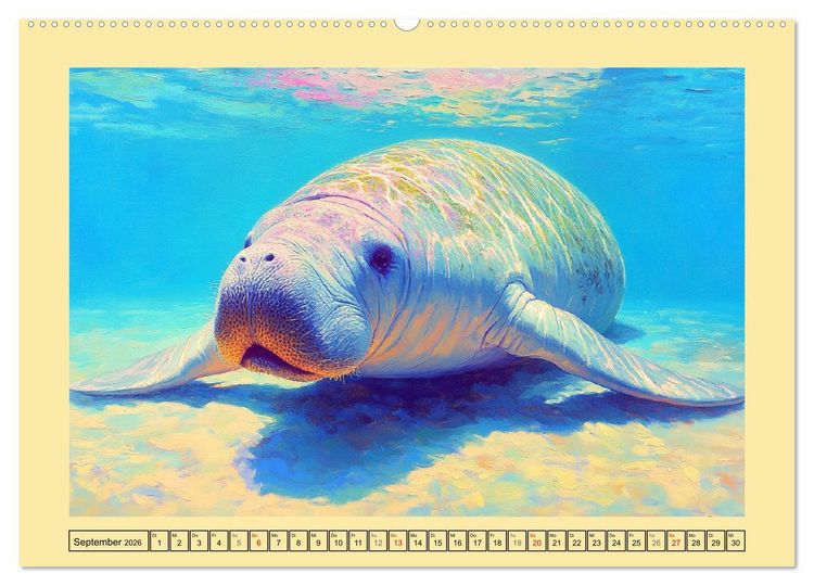 Produktbild: Manatee Paintings. Rundschwanzseek&uuml;he im &Ouml;lgem&auml;lde-Stil (Wandkalender 2026 DIN A2 quer), CALVENDO Monatskalender
