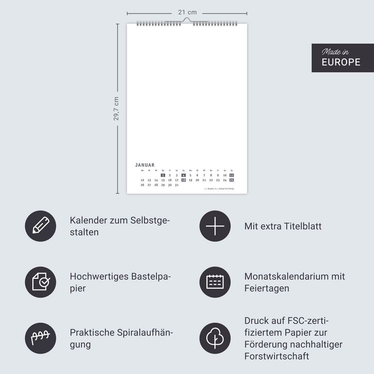 Produktbild: Premium-Bastelkalender weiß A4 2026