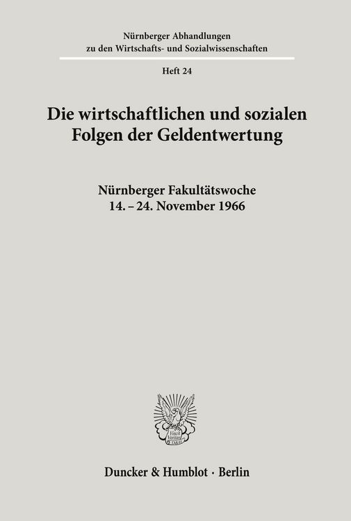 Produktbild: Die wirtschaftlichen und sozialen Folgen der Geldentwertung.