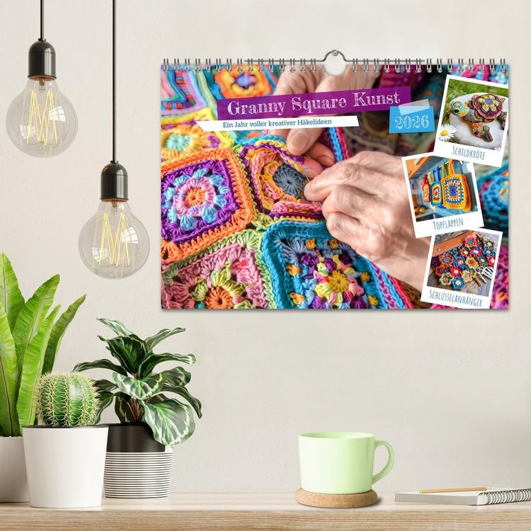 Produktbild: Granny Square Kunst - Ein Jahr voller kreativer H&auml;kelideen (Wandkalender 2026 DIN A4 quer), CALVENDO Monatskalender
