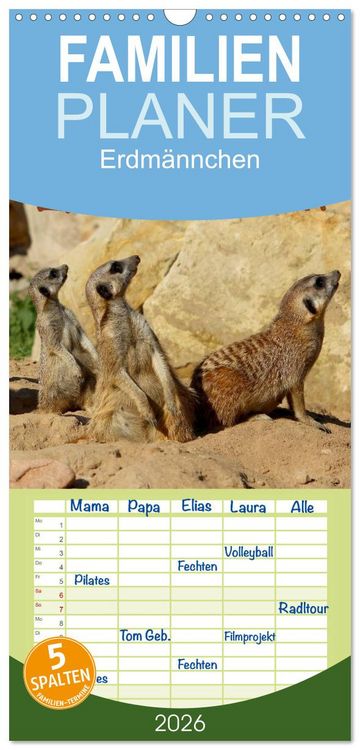 Produktbild: Familienplaner 2026 - Erdm&auml;nnchen mit 5 Spalten (Wandkalender, 21 x 45 cm) CALVENDO