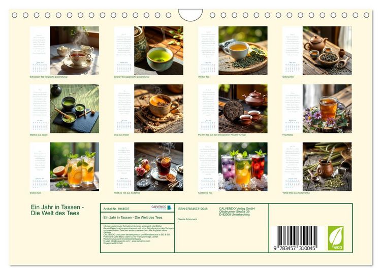 Produktbild: Ein&nbsp;Jahr&nbsp;in&nbsp;Tassen - Die Welt des Tees (Wandkalender 2026 DIN A4 quer), CALVENDO Monatskalender