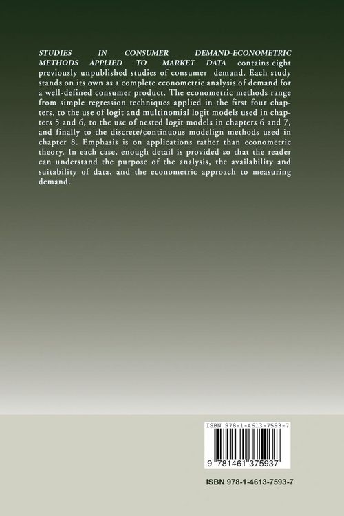 Produktbild: Studies in Consumer Demand &mdash; Econometric Methods Applied to Market Data