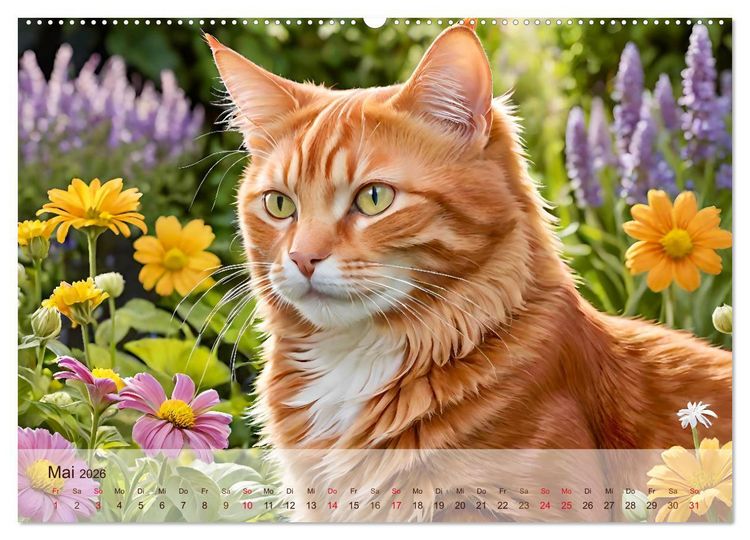 Produktbild: Rote Katzen (hochwertiger Premium Wandkalender 2026 DIN A2 quer), Kunstdruck in Hochglanz