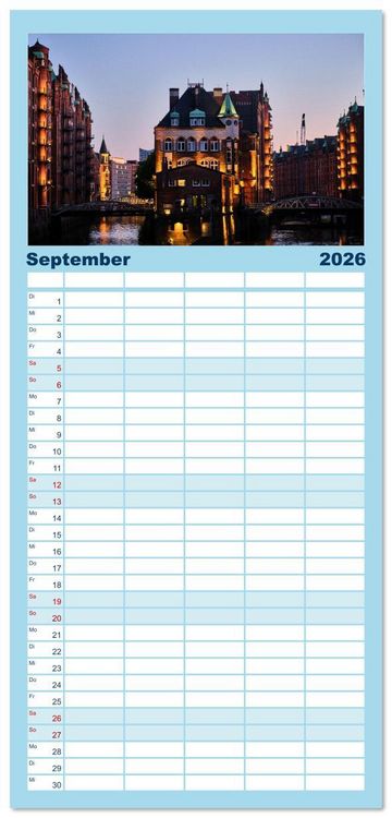 Produktbild: Familienplaner 2026 - Freie Hansestadt Hamburg mit 5 Spalten (Wandkalender, 21 x 45 cm) CALVENDO