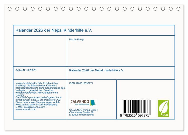 Produktbild: Kalender 2026 der Nepal Kinderhilfe e.V. (Tischkalender 2026 DIN A5 quer), CALVENDO Monatskalender
