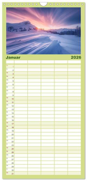 Produktbild: Familienplaner 2026 - Im Reich der Berge mit 5 Spalten (Wandkalender, 21 x 45 cm) CALVENDO