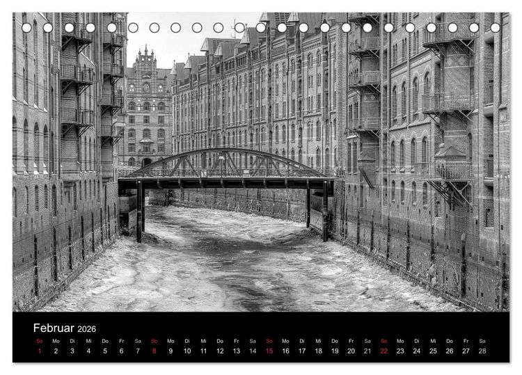 Produktbild: Hamburg monochrome Impressionen (Tischkalender 2026 DIN A5 quer), CALVENDO Monatskalender