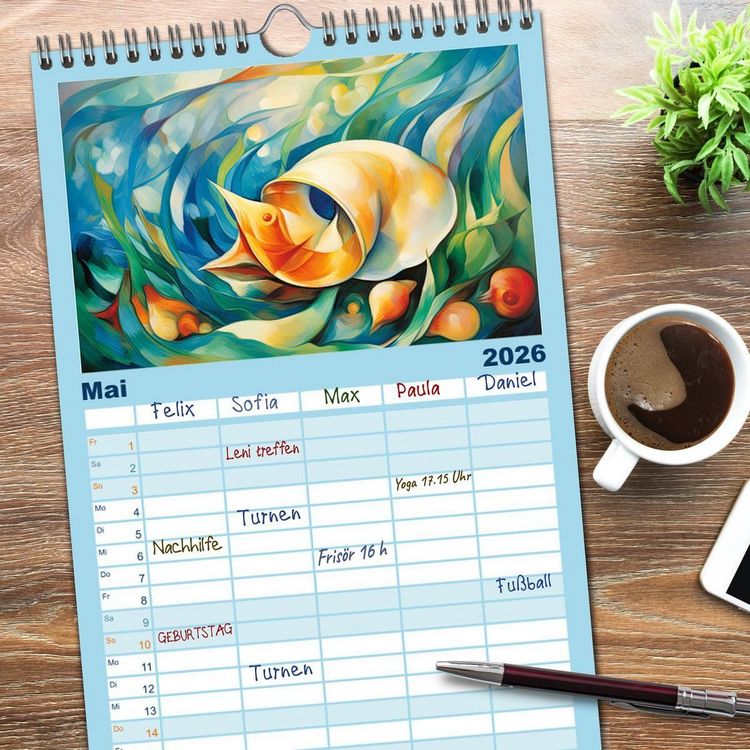 Produktbild: Familienplaner 2026 - Unterwasserwelt, bunt und wundersch&ouml;n mit 5 Spalten (Wandkalender, 21 x 45 cm) CALVENDO