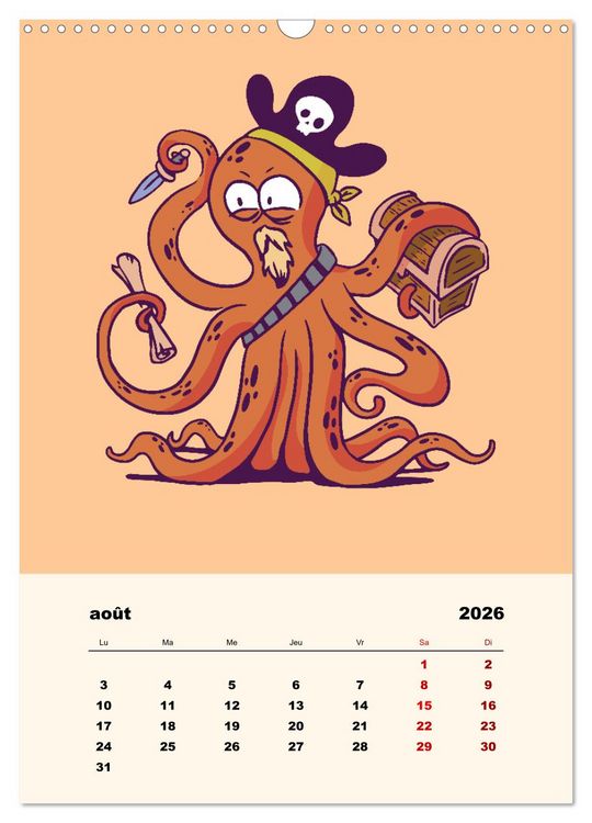 Produktbild: Les petits animaux pirates (Calendrier mural 2026 DIN A3 horizontal), CALVENDO calendrier mensuel