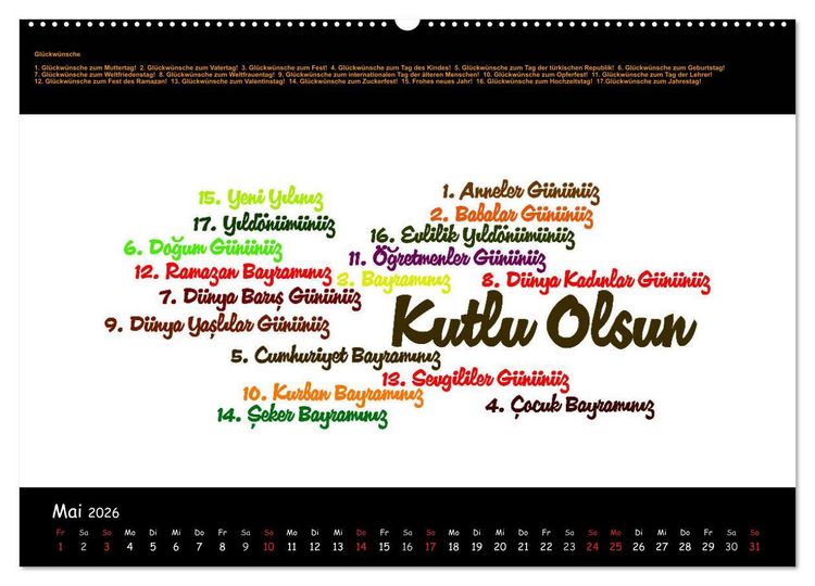 Produktbild: Sprachkalender T&uuml;rkisch-Deutsch (hochwertiger Premium Wandkalender 2026 DIN A2 quer), Kunstdruck in Hochglanz