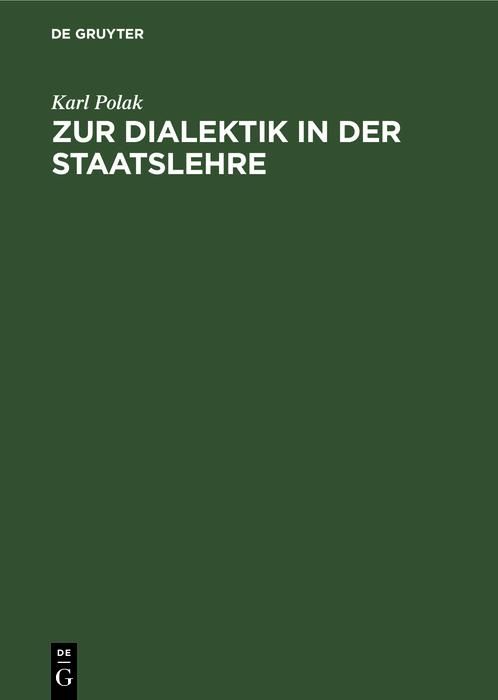 Produktbild: Zur Dialektik in der Staatslehre