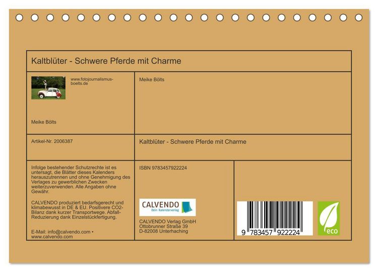 Produktbild: Kaltbl&uuml;ter - Schwere Pferde mit Charme (Tischkalender 2026 DIN A5 quer), CALVENDO Monatskalender