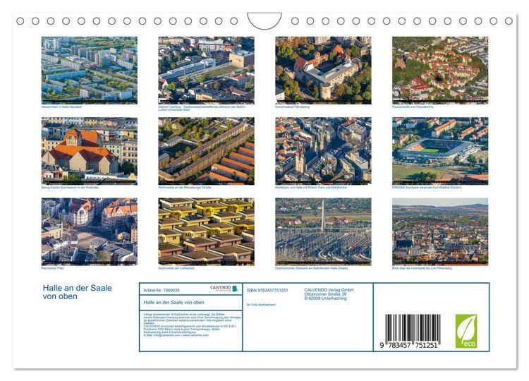 Produktbild: Halle an der Saale von oben (Wandkalender 2026 DIN A4 quer), CALVENDO Monatskalender