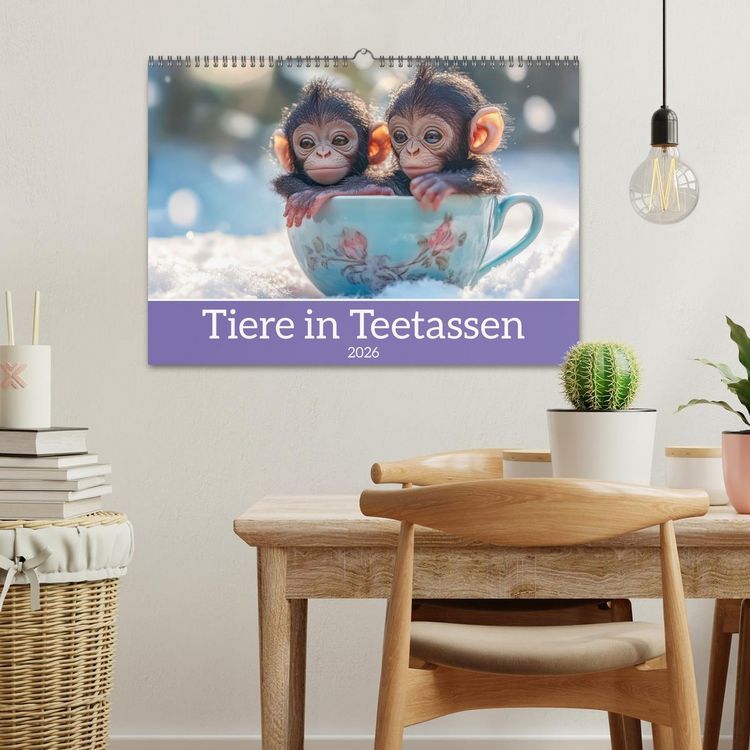 Produktbild: Tiere in Teetassen (Wandkalender 2026 DIN A3 quer), CALVENDO Monatskalender