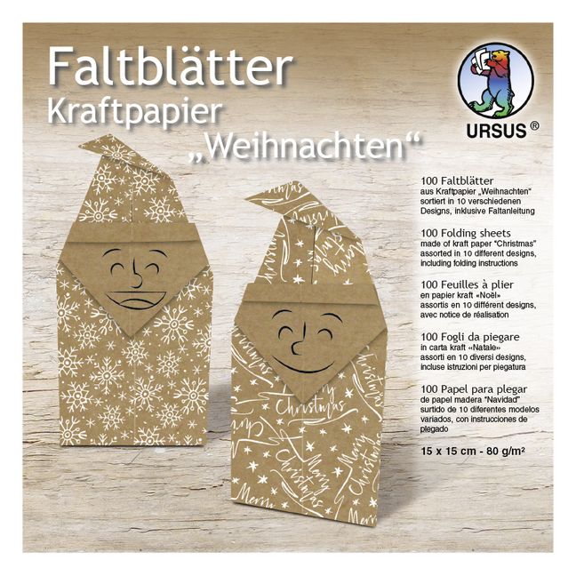 Produktbild: URSUS Faltbl&auml;tter Kraftpapier "Weihnachten", 15 x 15 cm
