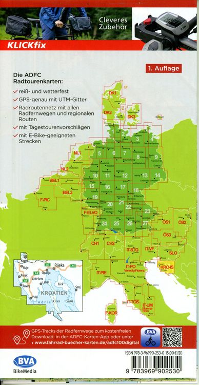 Produktbild: BVA ADFC Radtourenkarte Istrien Kvarner Bucht, mit Tagestourenvorschl&auml;gen, 1:100.000