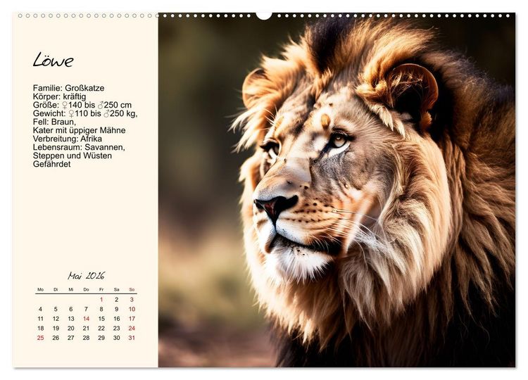 Produktbild: Zw&ouml;lf Raubkatzen im Portrait (Wandkalender 2026 DIN A2 quer), CALVENDO Monatskalender