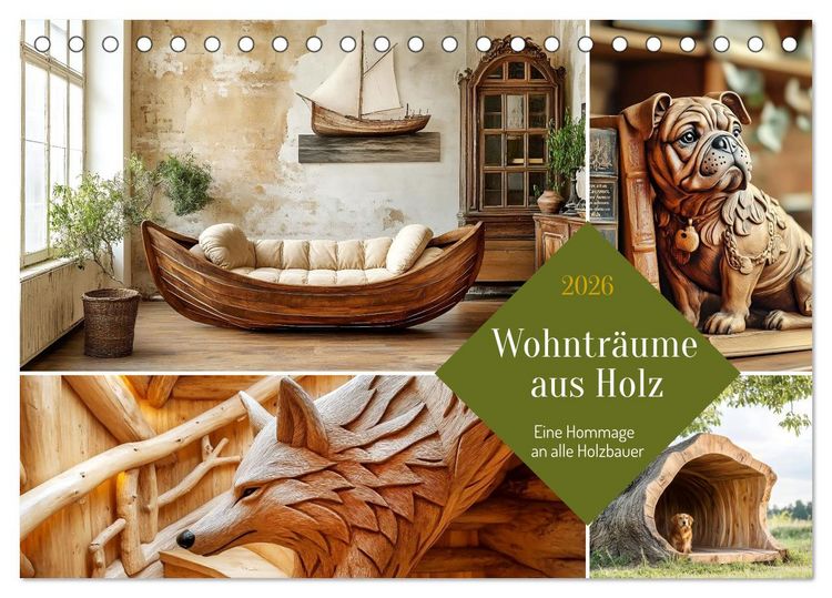 Produktbild: Wohntr&auml;ume aus Holz (Tischkalender 2026 DIN A5 quer), CALVENDO Monatskalender
