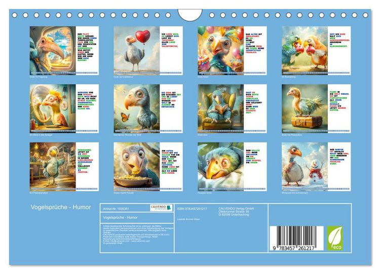 Produktbild: Vogelspr&uuml;che - Humor (Wandkalender 2026 DIN A4 quer), CALVENDO Monatskalender