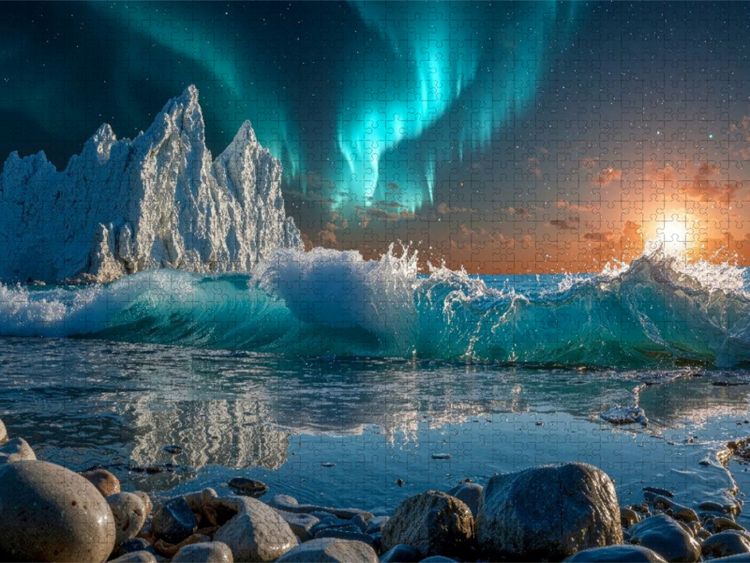 Produktbild: CALVENDO Puzzle Magischer Himmel &uuml;ber den Eisbergen | 1000 Teile Lege-Gr&ouml;&szlig;e 64x48cm Foto-Puzzle f&uuml;r gl&uuml;ckliche Stunden
