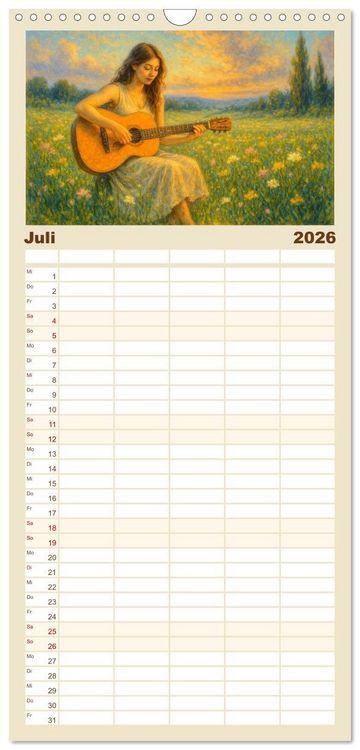 Produktbild: Familienplaner 2026 - Im Zauber der Musik - Romantische Kunstwerke zwischen Klang und Farbe mit 5 Spalten (Wandkalender, 21 x 45 cm) CALVENDO