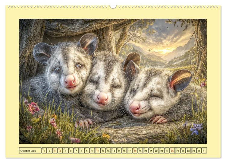 Produktbild: Sanfte Beutelratten. Opossums im stillen Rhythmus der Natur (hochwertiger Premium Wandkalender 2026 DIN A2 quer), Kunstdruck in Hochglanz